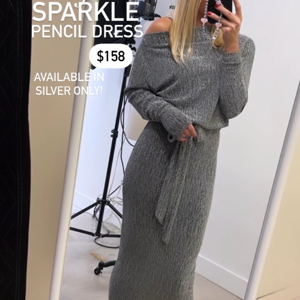 Weartalia brand Soft Sparkle Pencil Dress in Silver worn 1 time.